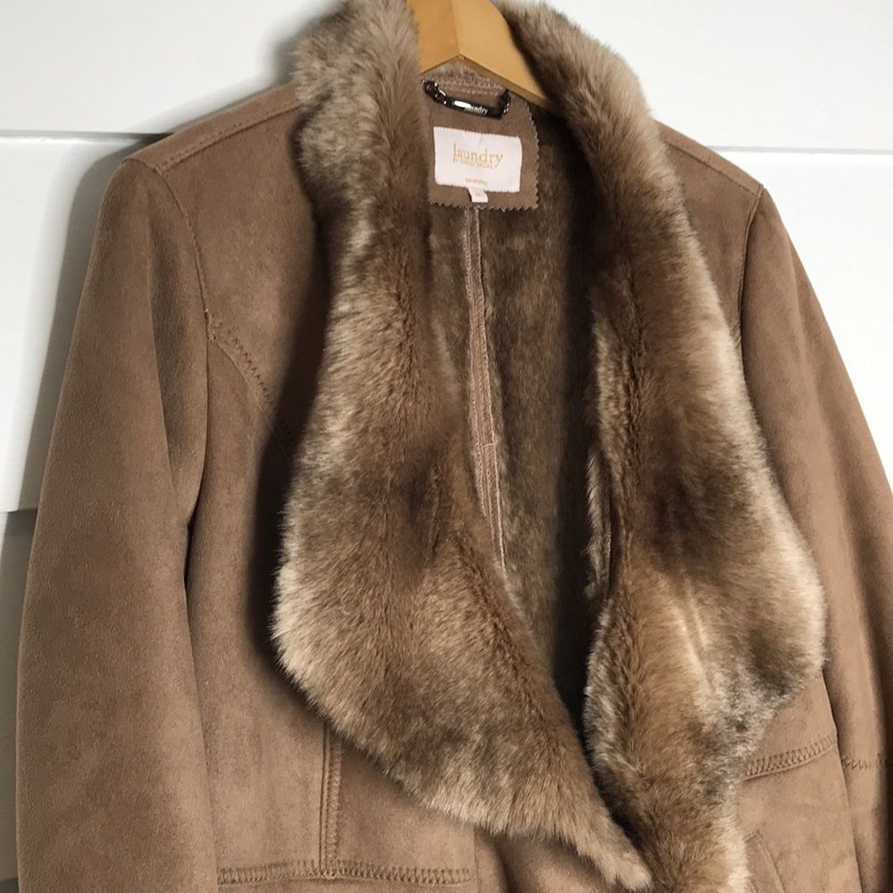 NWOT Laundry by Shelli Segal Faux Suede Faux Fur Waterfall Jacket Size Medium - Picture 3 of 15